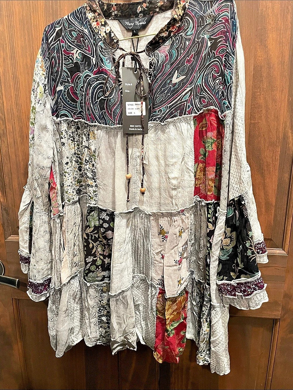 Young Threads Paisley Patchwork Tunic in Gray & Black Size Large NWT